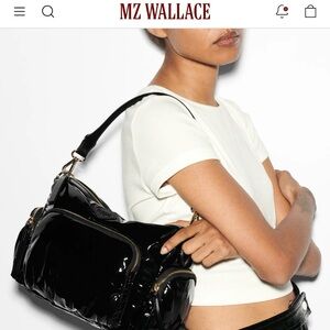 MZ Wallace Chelsea Glossy Black Shoulder Bag
